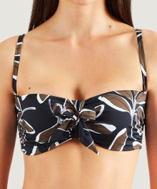 Bikini Tops : Moulded Swimming Bandeau Danse de feuilles Hawaien noir